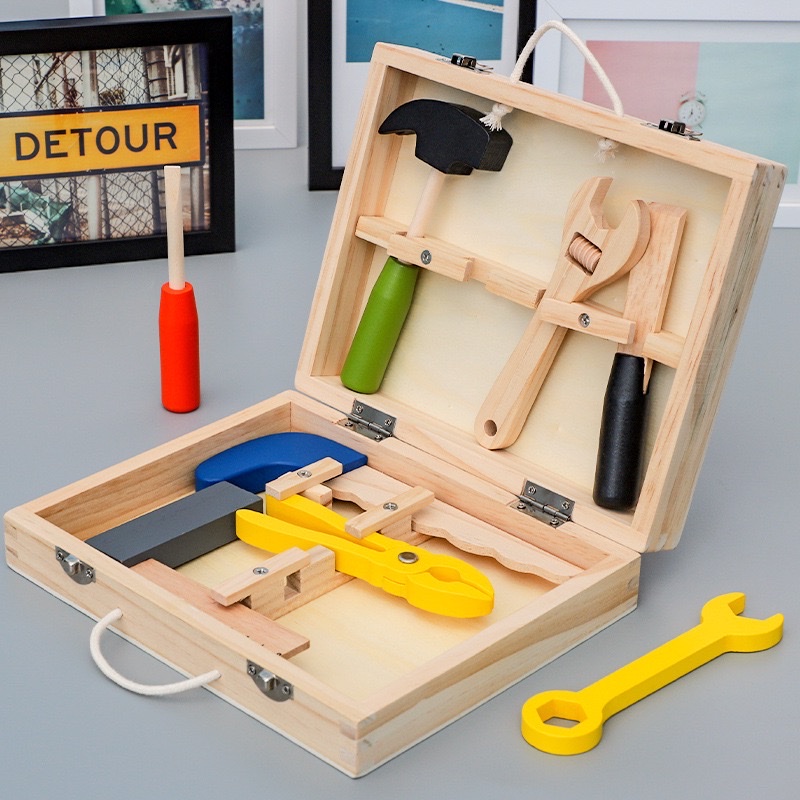DIY手提益智仿真木制儿童过家家玩具套装男孩维修修理智力工具箱详情图2