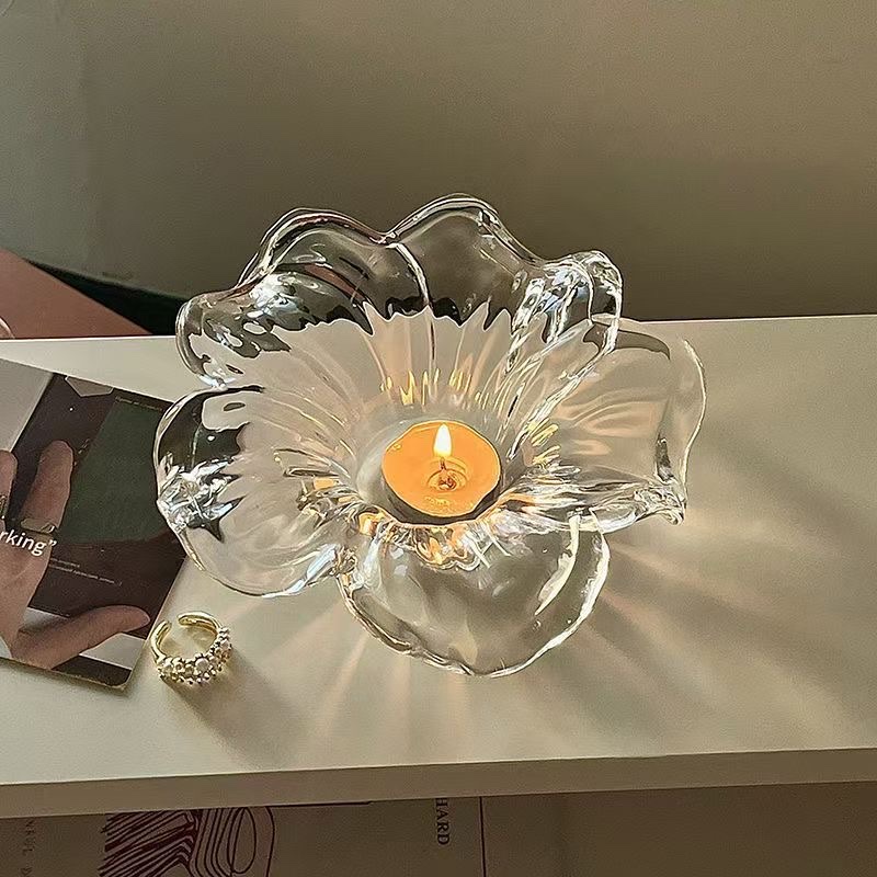 Nordic-style glass petal-shaped decorative soft furnishings, candlesticks, scented candle holders, ZK165 petal-shaped glass decorative items pic 2