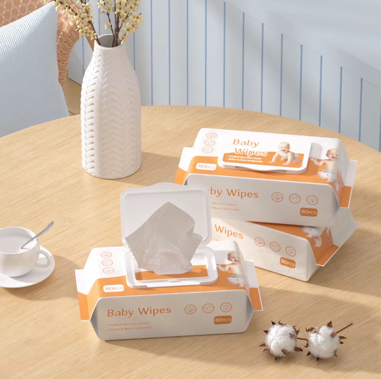 Orange Gentle Skin-Friendly Baby Wipes, 80 Pieces
橙色 80 片婴儿湿巾 工厂定制