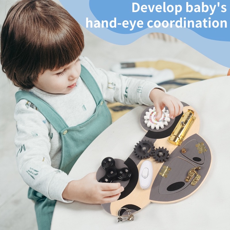 Cross-border new children's Montessori early education wooden car busy board, Montessori lock picking busy board, educational toy detail image 3