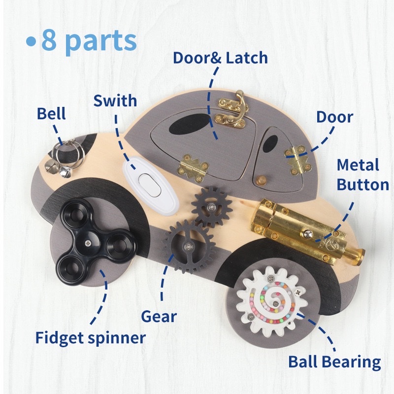 Cross-border new children's Montessori early education wooden car busy board, Montessori lock picking busy board, educational toy detail image 4