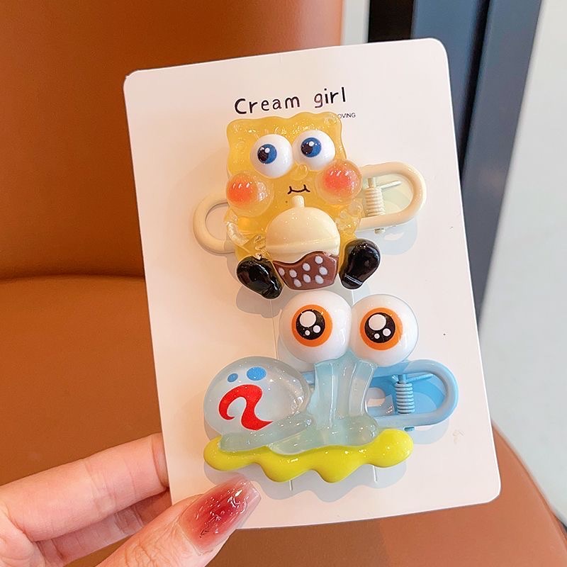 可爱海绵宝宝派大星发夹儿童甜美女刘海边夹发饰百搭卡通头饰细节图