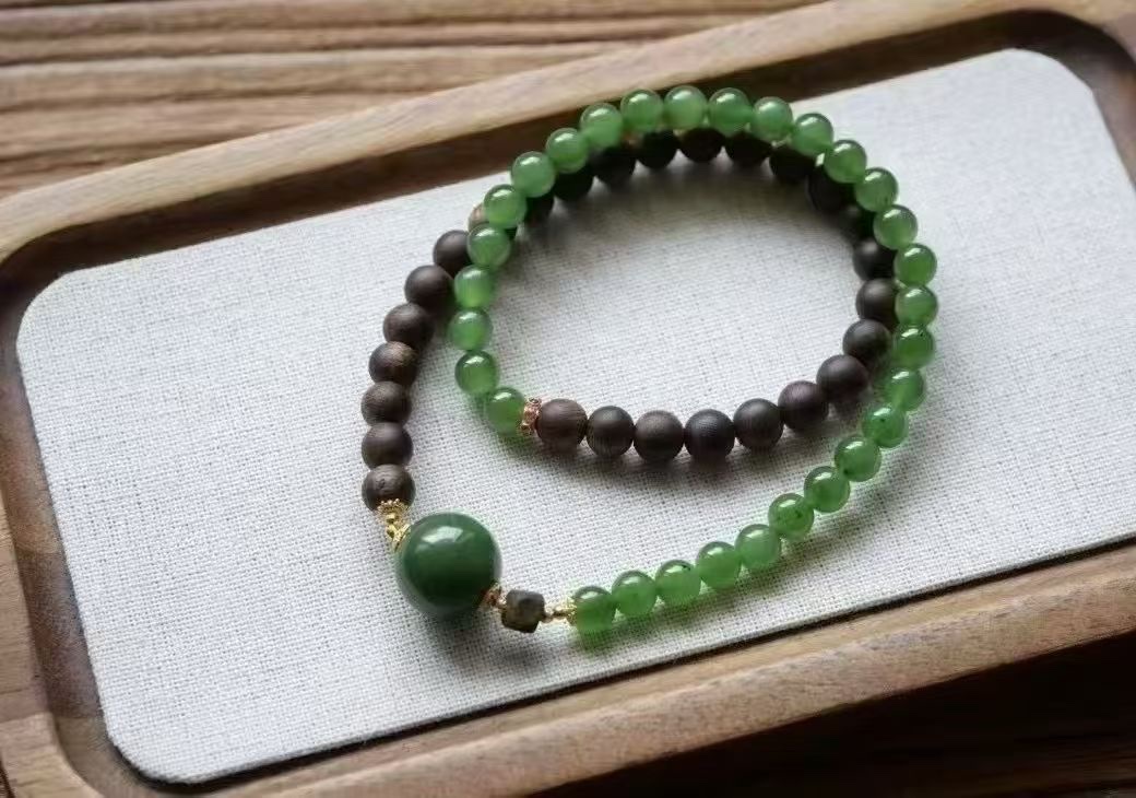 天然和碧玉沉香手串奇楠沉香沉水级双圈手链简约百搭显白双圈手链