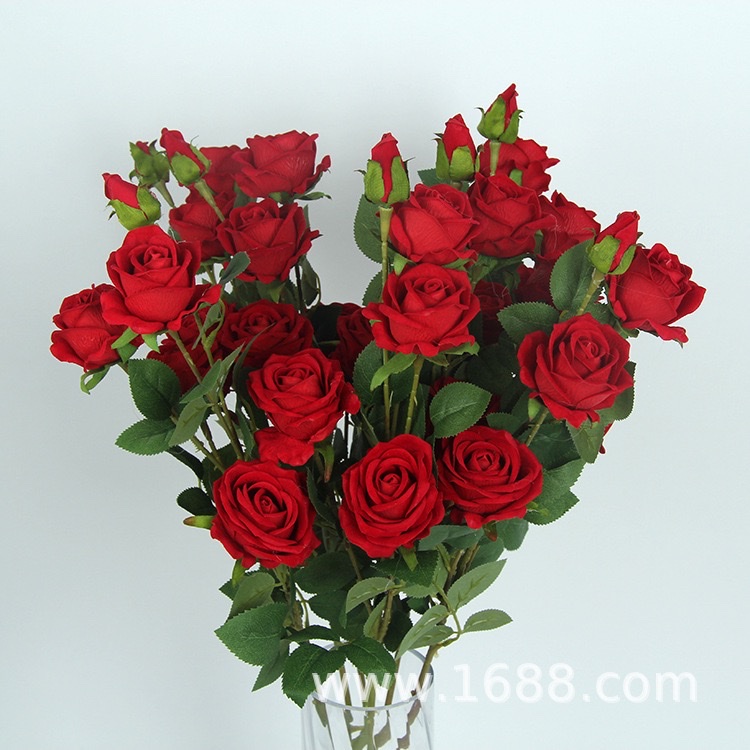 高仿真绒布5头珍珠玫婚庆绢花桌面摆设假花装饰仿真玫瑰花手工花