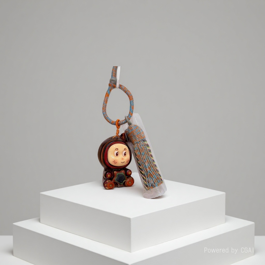 星星人七彩流苏手机挂件实木详情图3