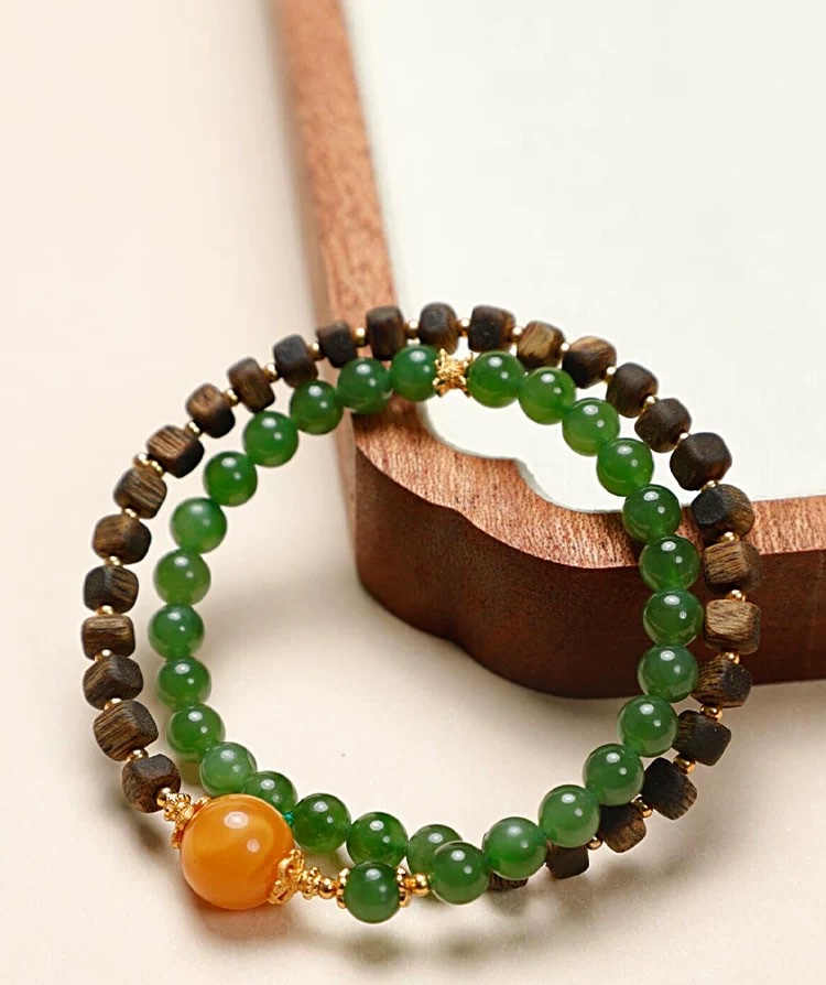 芽庄白奇楠沉香方糖手串和田碧玉双圈手链女蜜蜡多圈送女友礼物产品图
