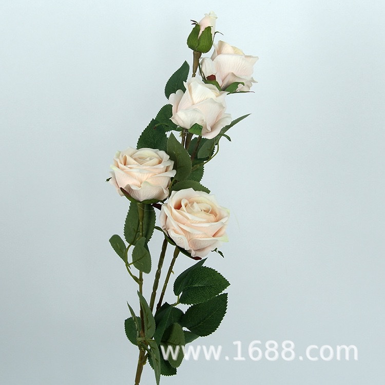 高仿真绒布5头珍珠玫婚庆绢花桌面摆设假花装饰仿真玫瑰花手工花详情图8