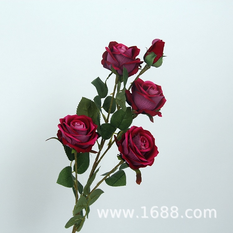 高仿真绒布5头珍珠玫婚庆绢花桌面摆设假花装饰仿真玫瑰花手工花白底实物图