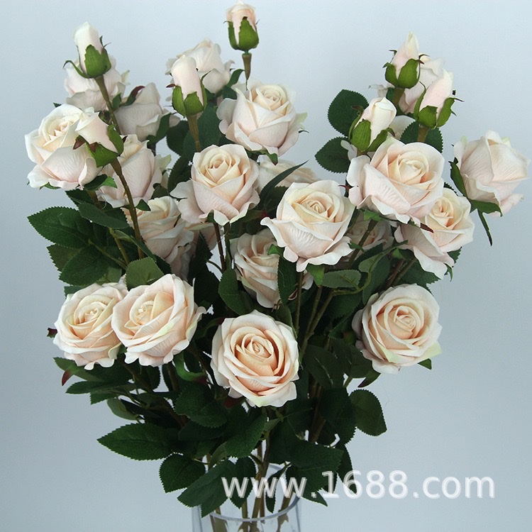 高仿真绒布5头珍珠玫婚庆绢花桌面摆设假花装饰仿真玫瑰花手工花细节图