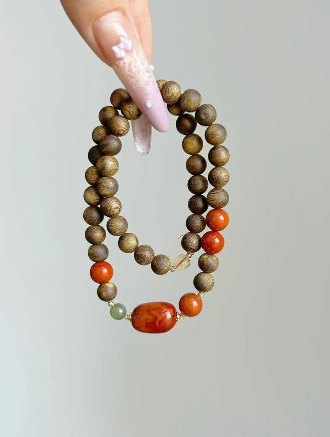 天然芽庄奇楠沉香手串沉水级随形火焰纹南红双圈高档手链女送人礼