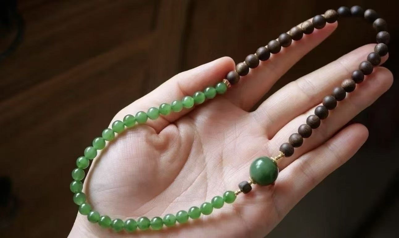 天然和碧玉沉香手串奇楠沉香沉水级双圈手链简约百搭显白双圈手链细节图