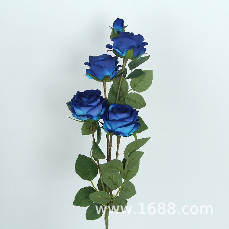 高仿真绒布5头珍珠玫婚庆绢花桌面摆设假花装饰仿真玫瑰花手工花详情图2