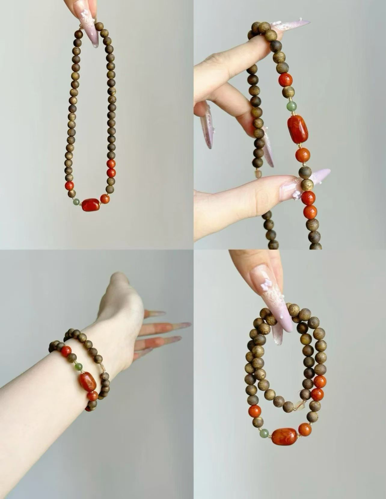 Natural Nha Trang agarwood bracelet, water-sinking grade, conformed flame pattern south red double ring high-end bracelet, women's gift Application Scenario