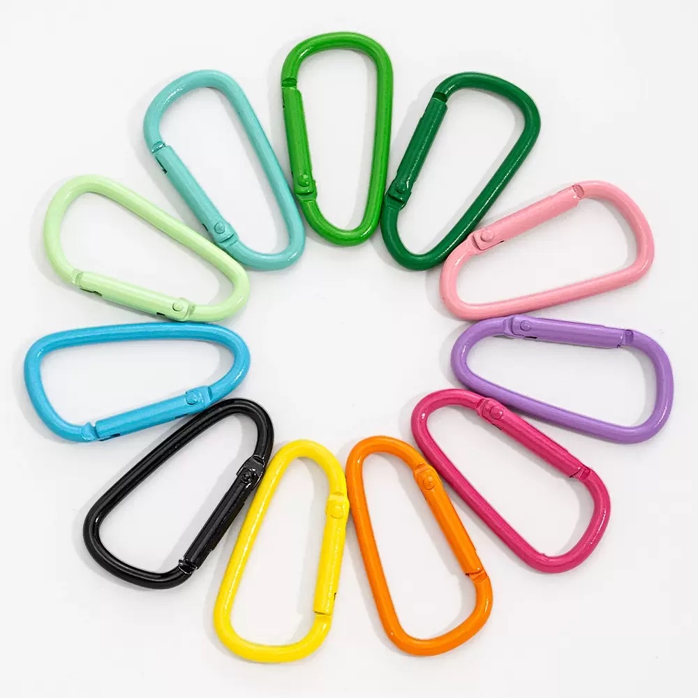 彩色喷漆D型金属弹簧圈钥匙扣锌合金开口环登山扣连接件饰品配件 饰品配件铁圈五金细节图