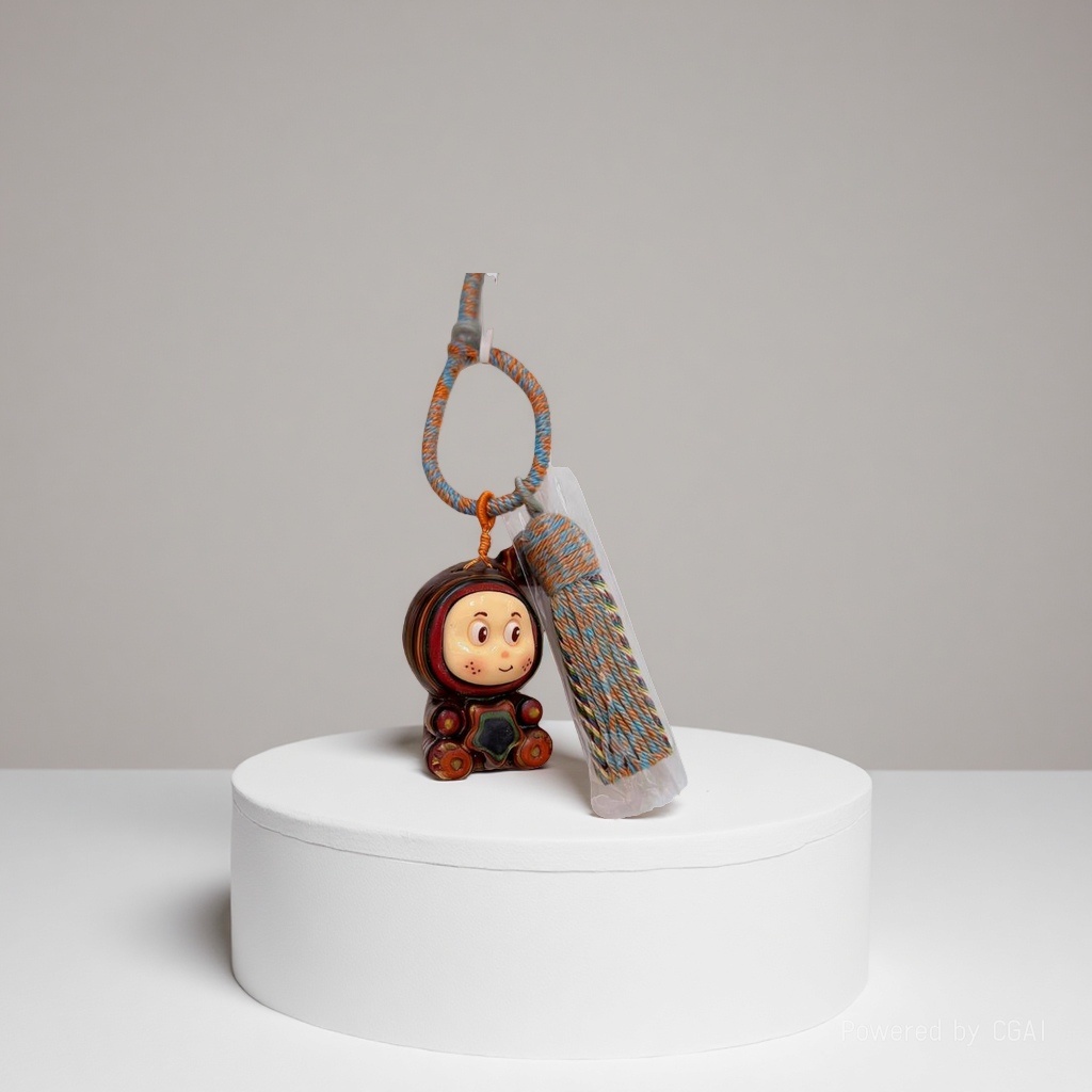 星星人七彩流苏手机挂件实木产品图