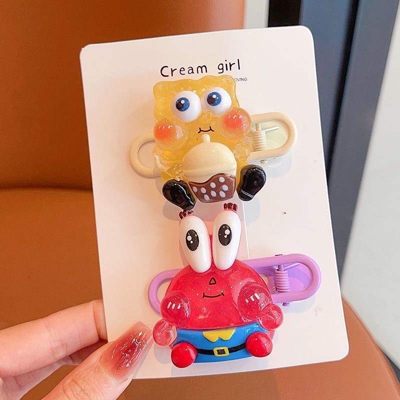 可爱海绵宝宝派大星发夹儿童甜美女刘海边夹发饰百搭卡通头饰详情图2