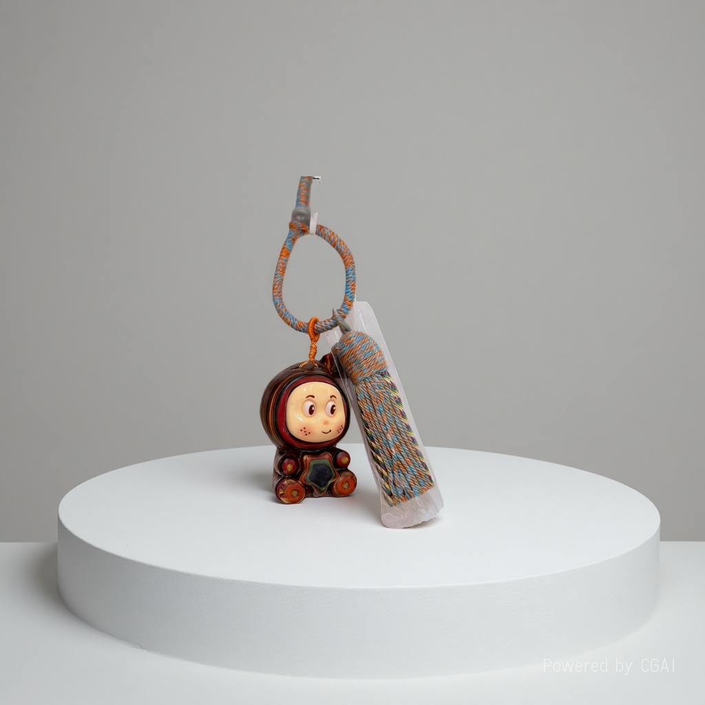 星星人七彩流苏手机挂件实木详情图1