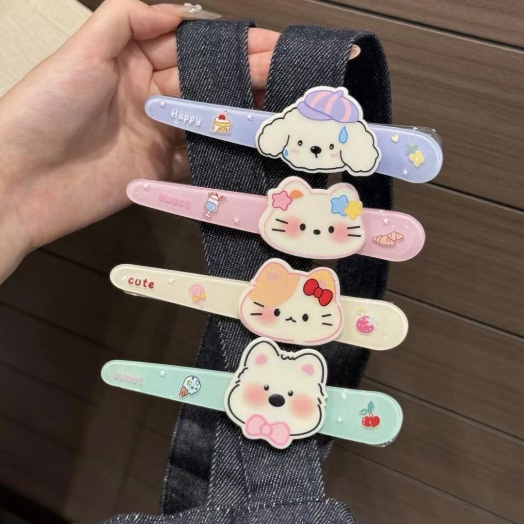 韩版萌趣一字夹卡通甜美可爱猫咪小狗少女心刘海夹子ins
风边夹