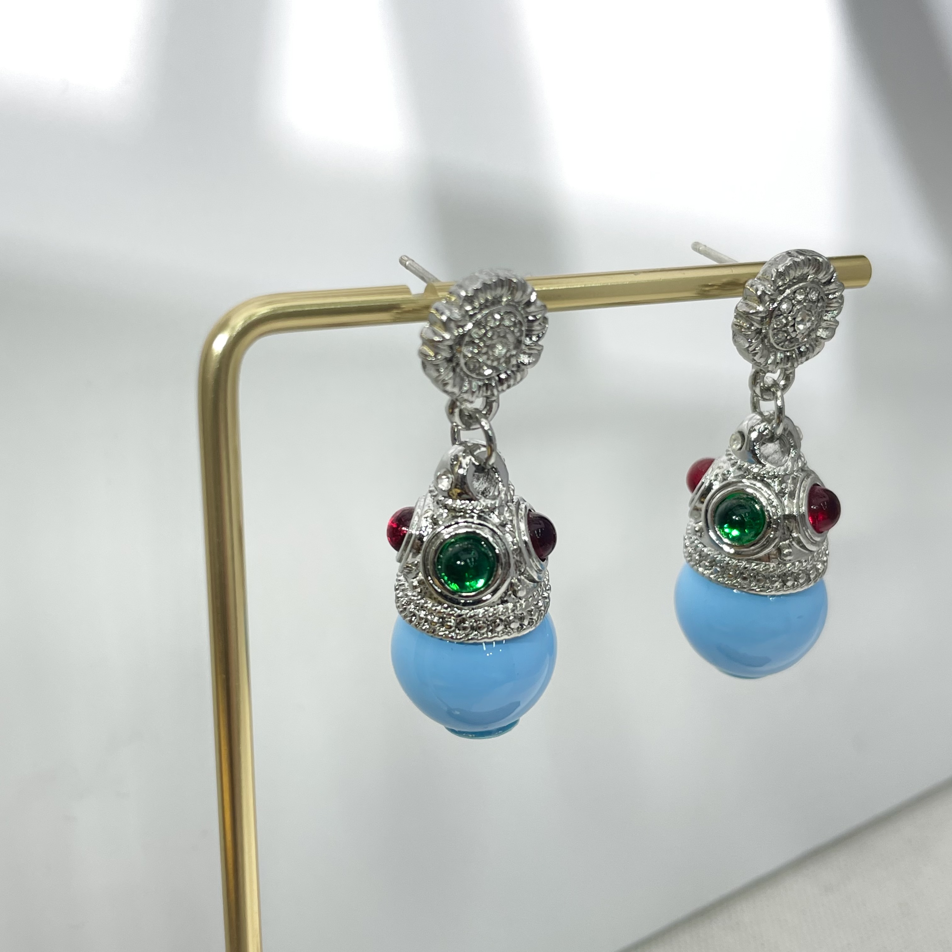 民族风异域图腾耳环 绿松石蓝蛋形耳坠 红绿撞色复古耳饰批发