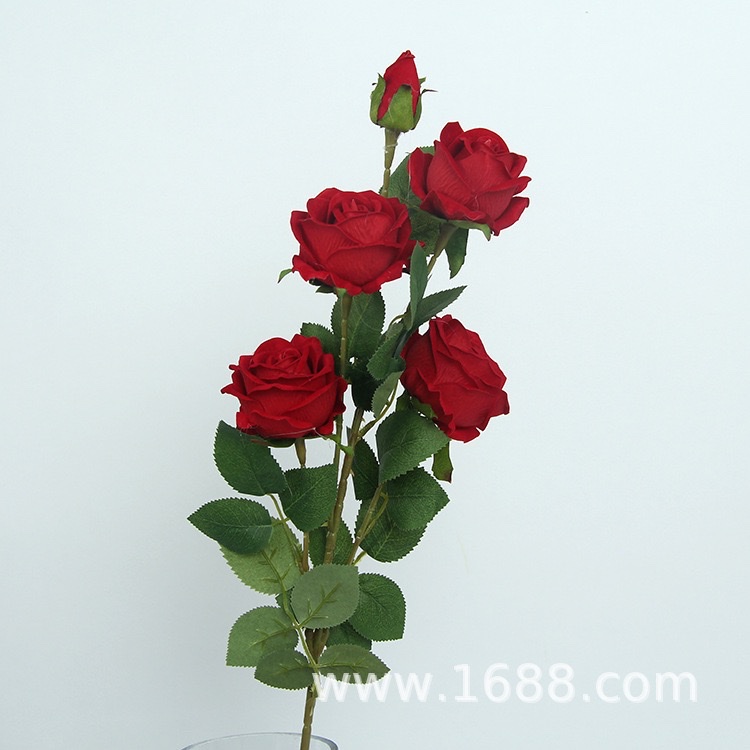 高仿真绒布5头珍珠玫婚庆绢花桌面摆设假花装饰仿真玫瑰花手工花详情图3