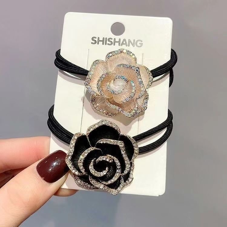 高品质发绳女山茶花发饰韩国气质奢华款闪钻花朵小清新扎头绳女