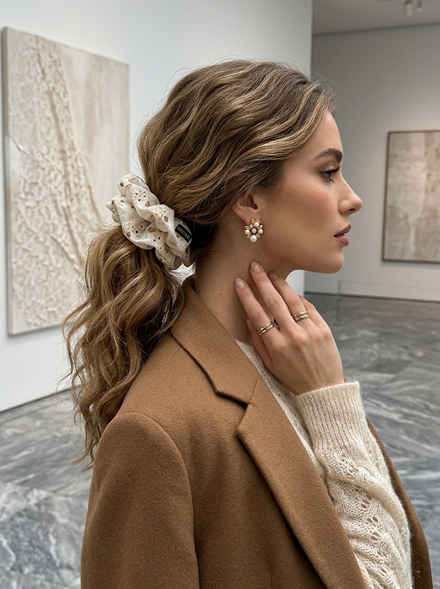 超大号蕾丝碎花刺绣大肠发圈女 高奢感懒人风布料大发圈饰品产品图