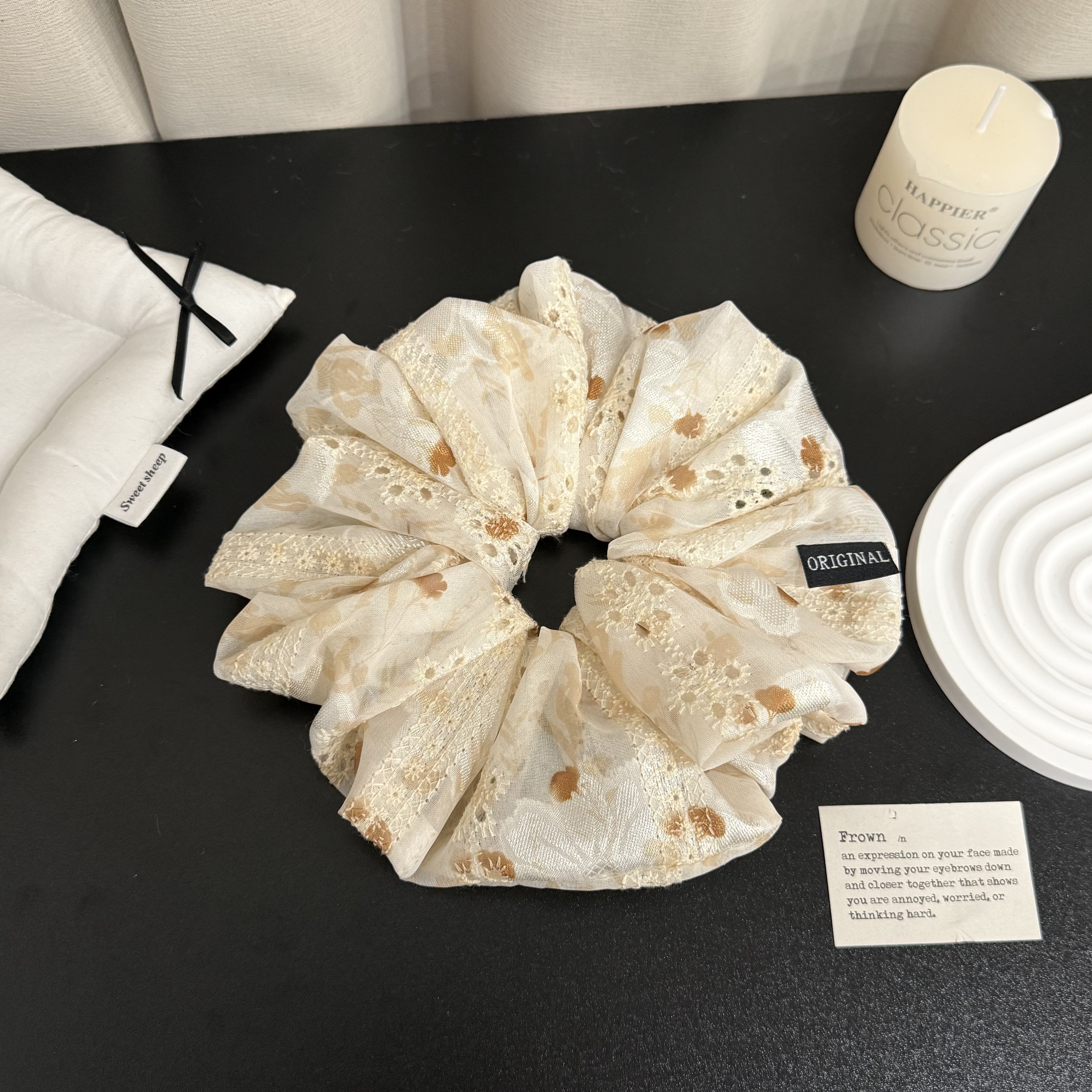 超大号蕾丝碎花刺绣大肠发圈女 高奢感懒人风布料大发圈饰品详情图6