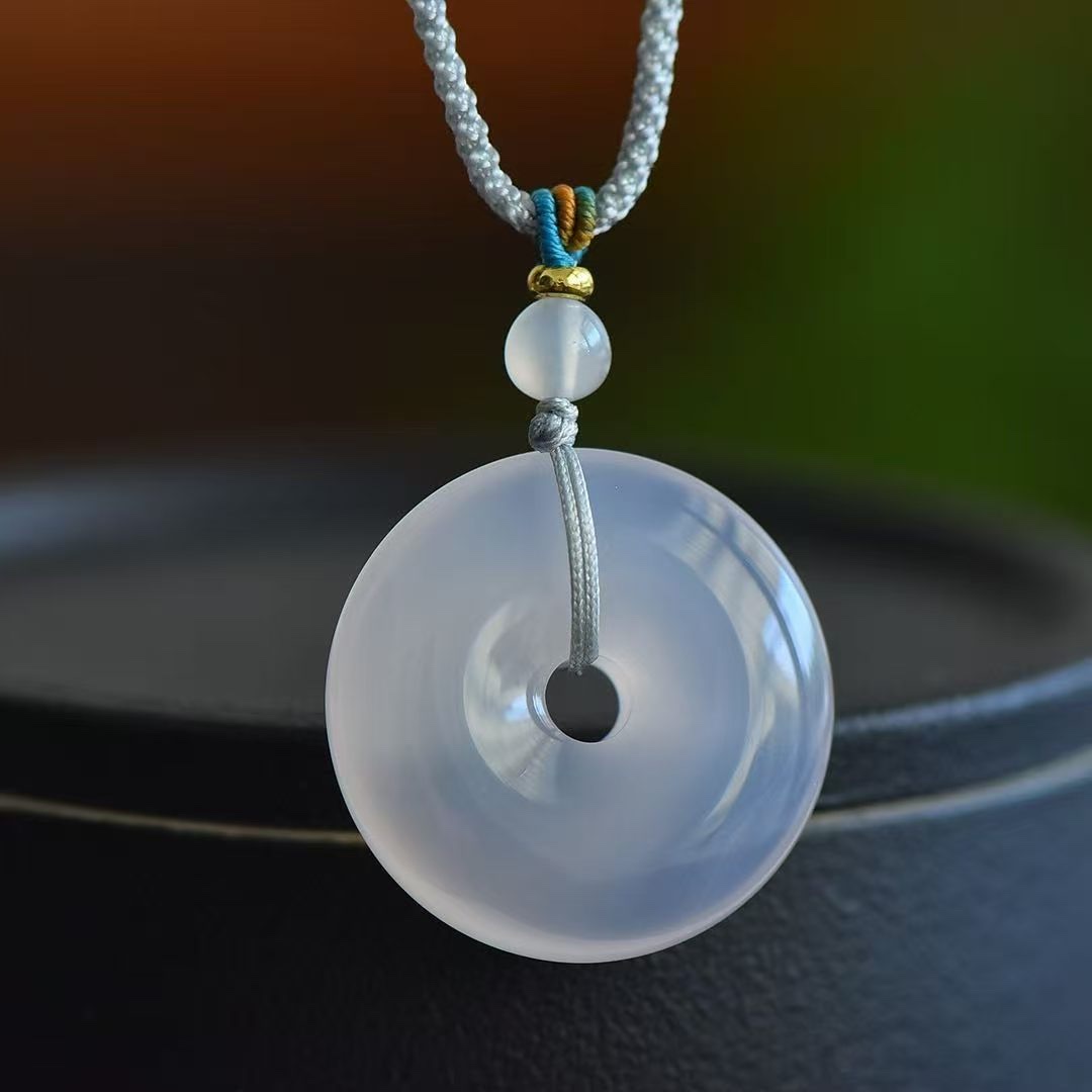 天然高冰荔枝冻平安扣吊坠女款冰种白玉髓项链挂件新款配绳子玉佩