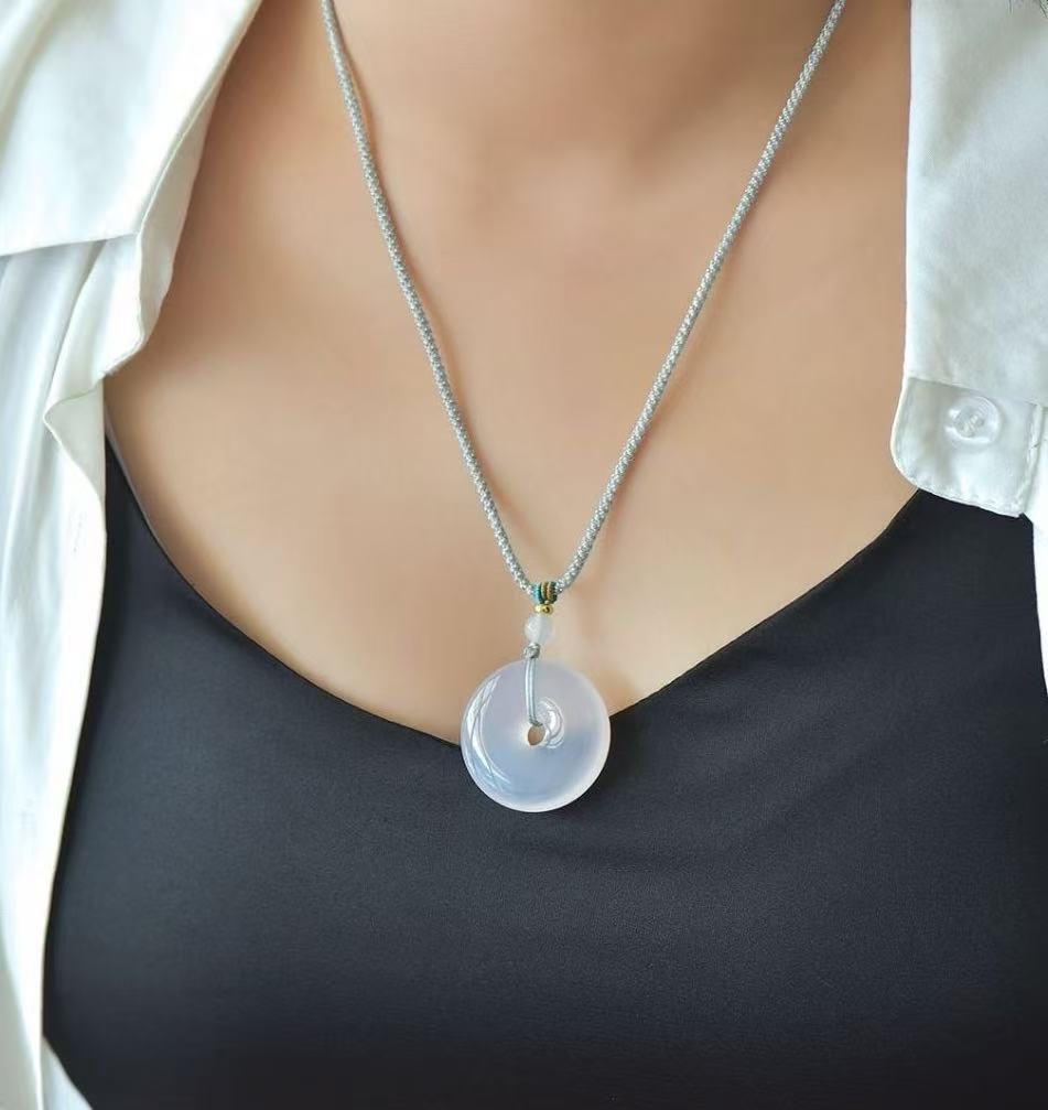 天然高冰荔枝冻平安扣吊坠女款冰种白玉髓项链挂件新款配绳子玉佩白底实物图