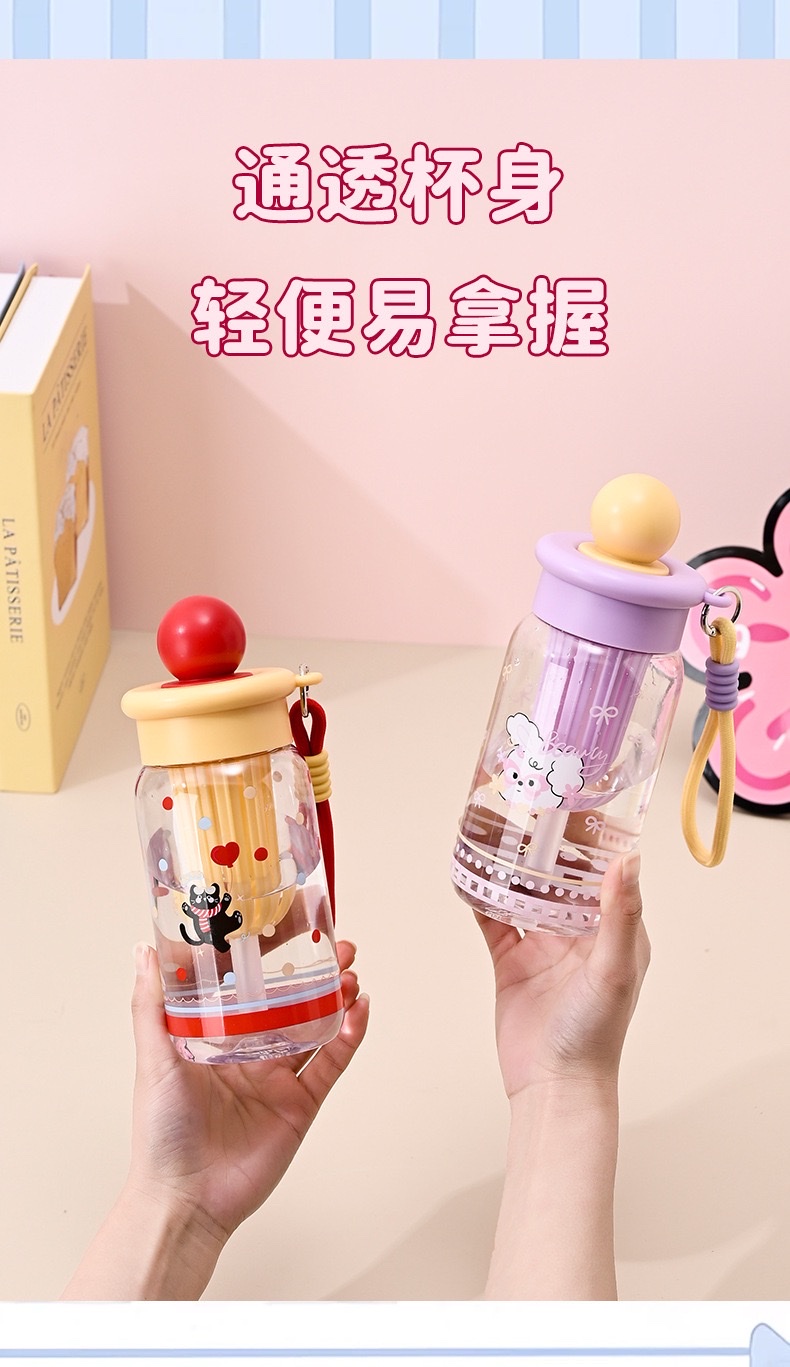 Cartoon plastic water cup, high appearance level, female tea separator, large capacity plastic cup, outdoor portable cup, student straw cup, no 550ml, 8533-1-1274 pic 3