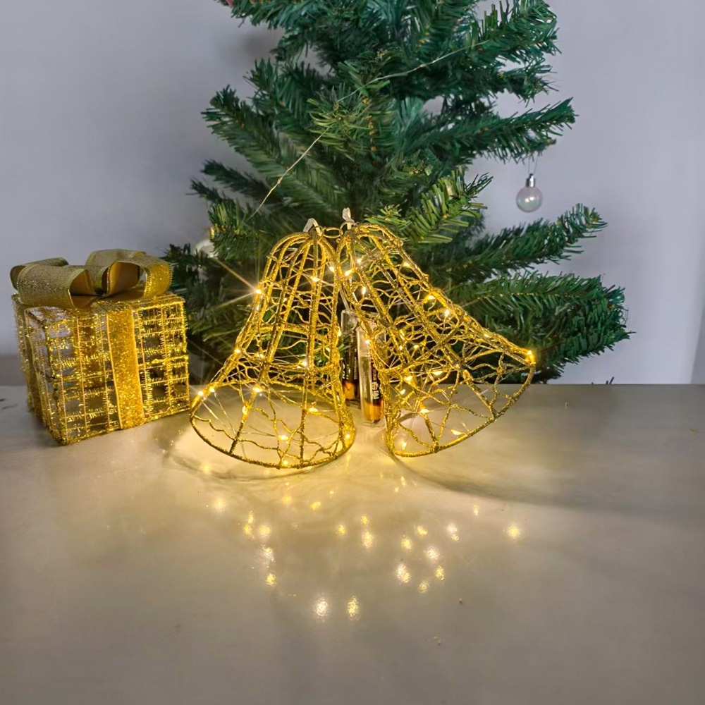 Christmas ironwork artistic Christmas tree decorations, indoor three-dimensional bell glowing window display items Specification image