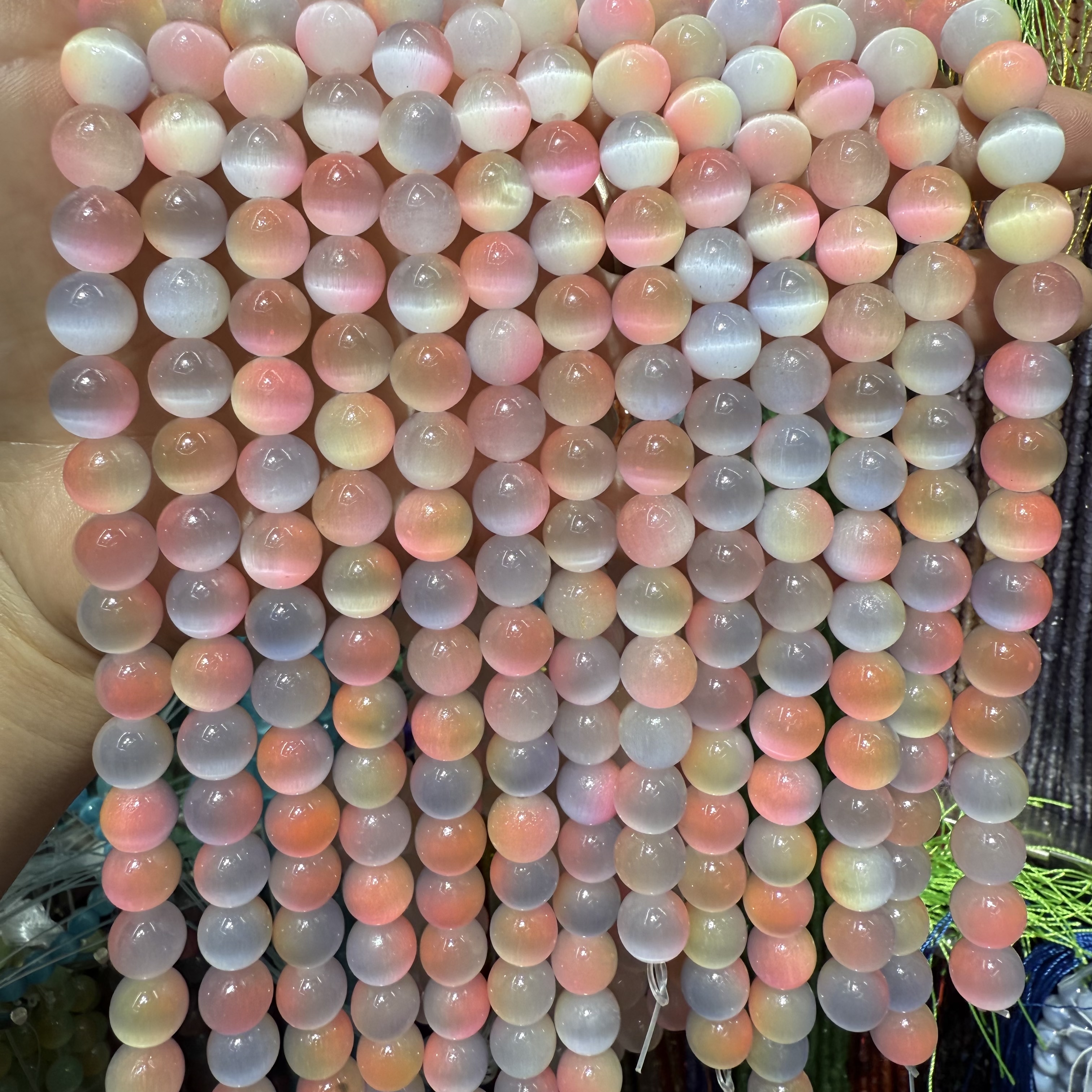 10mm猫眼石圆珠diy仿古琉璃散珠配件批发 手链串珠材料珠子货源 糖果七彩色珠详情图4