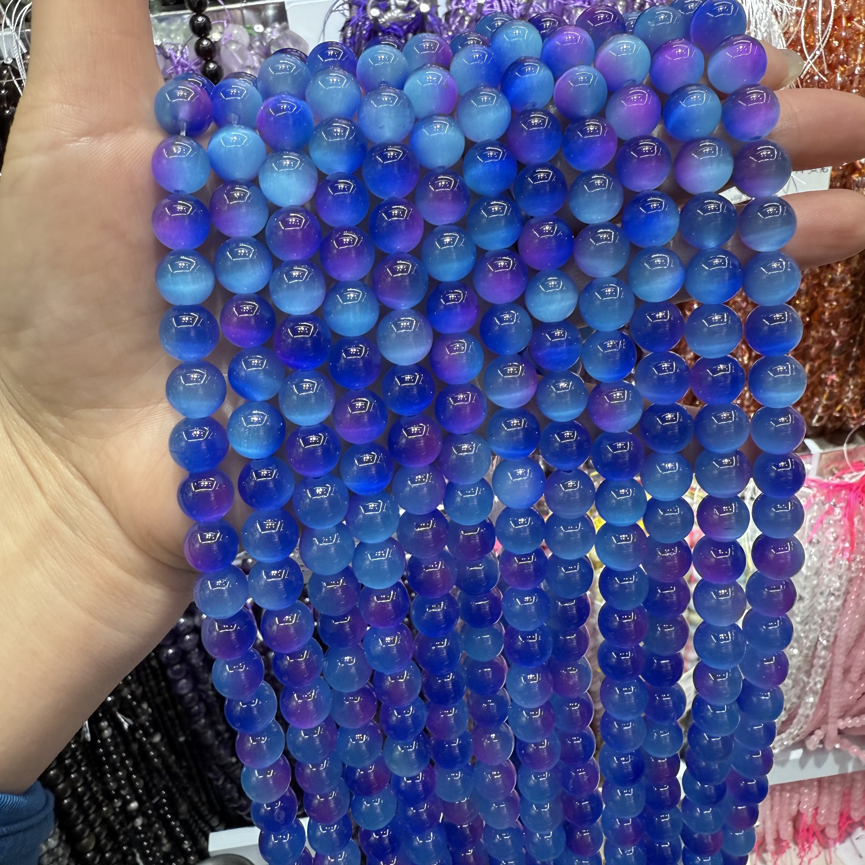 10mm猫眼石圆珠diy仿古琉璃散珠配件批发 手链串珠材料珠子货源 糖果七彩色珠详情图12