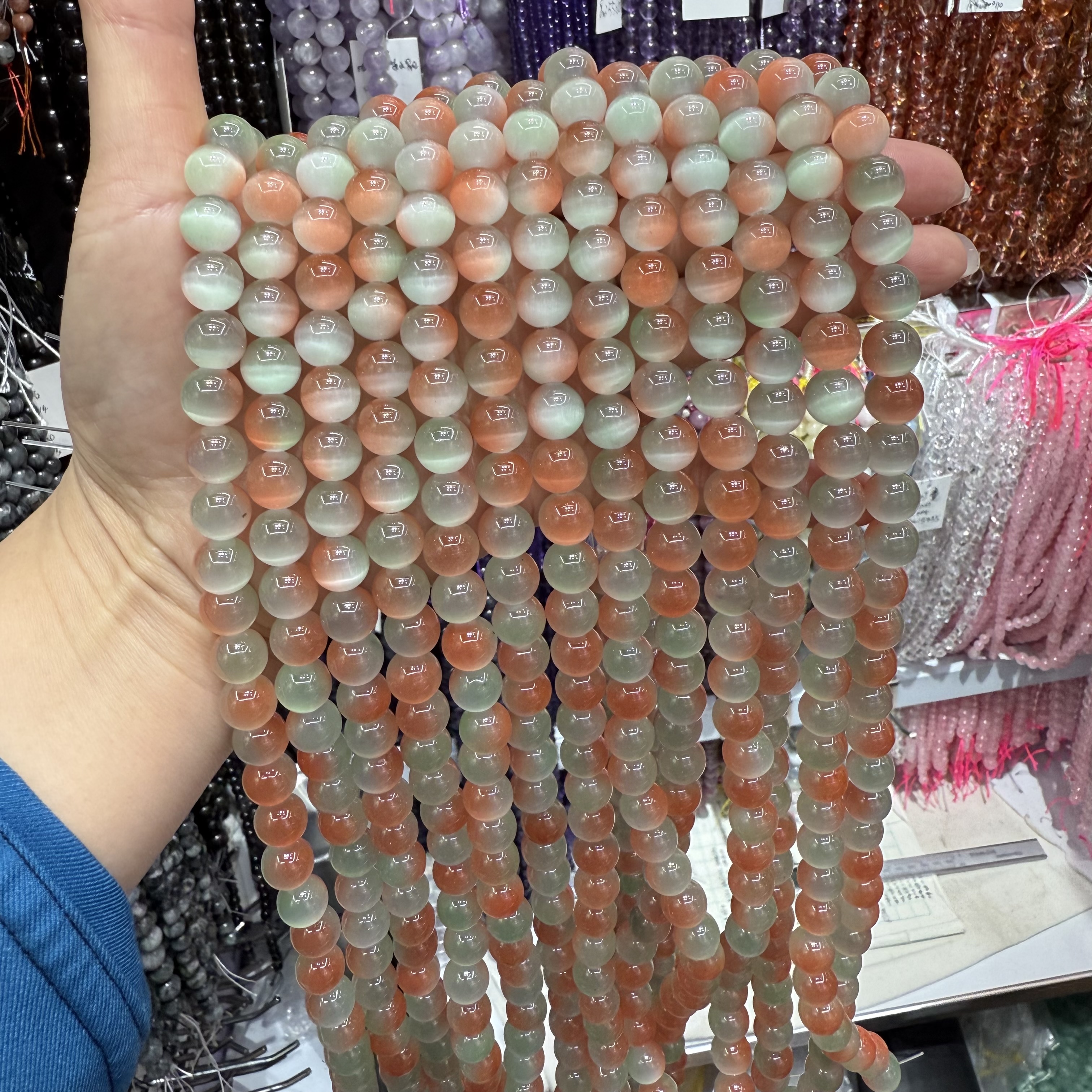 10mm猫眼石圆珠diy仿古琉璃散珠配件批发 手链串珠材料珠子货源 糖果七彩色珠详情图10