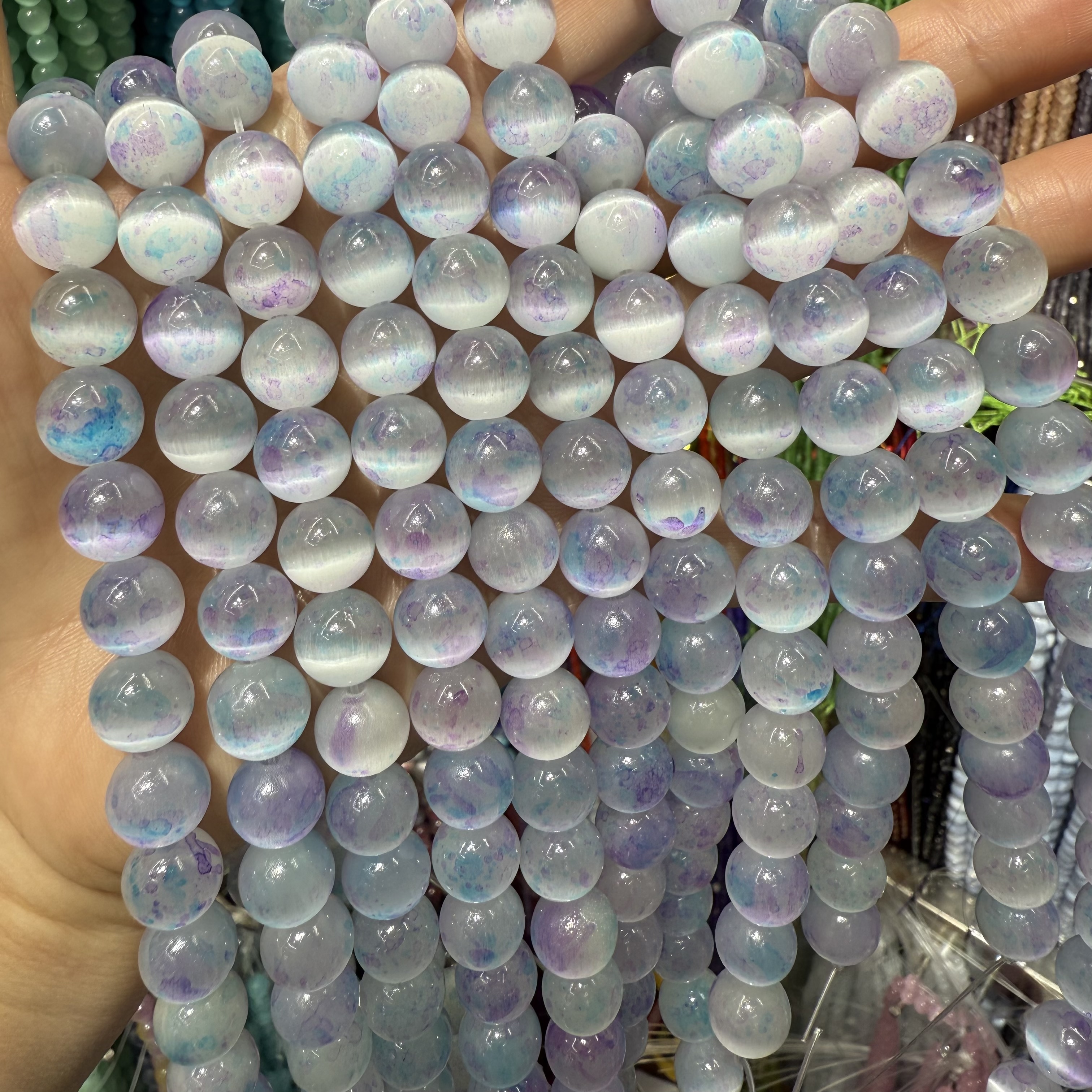 10mm猫眼石圆珠diy仿古琉璃散珠配件批发 手链串珠材料珠子货源 糖果七彩色珠详情图6