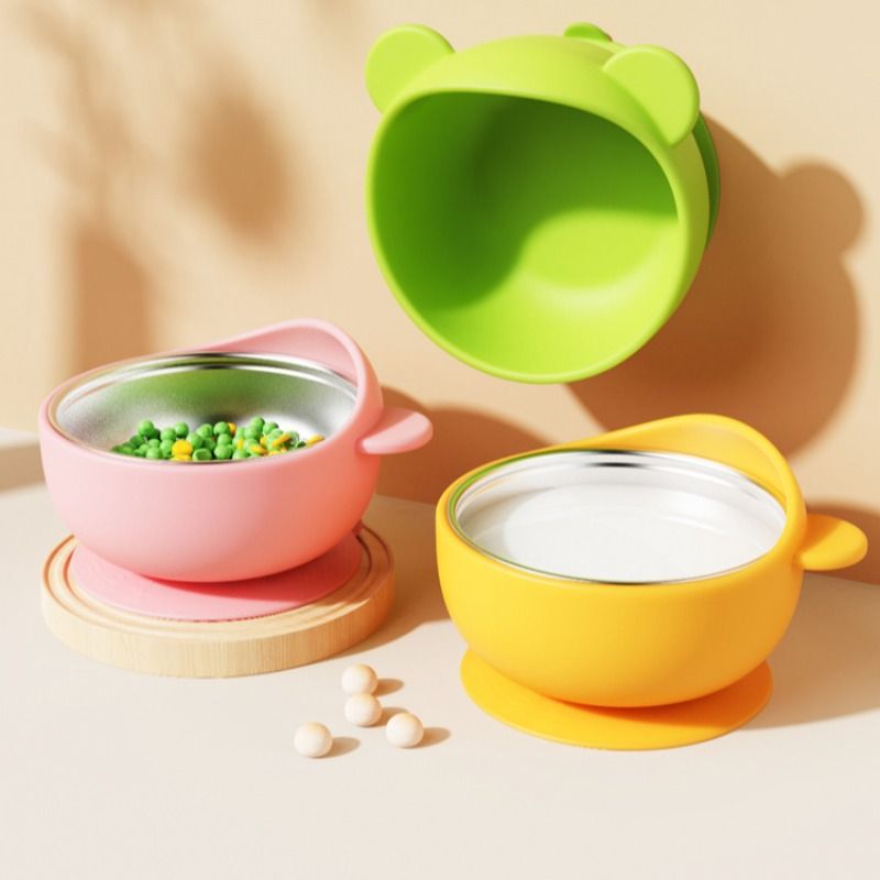 Children's Silicone Bowl Stainless Steel Tableware Set
