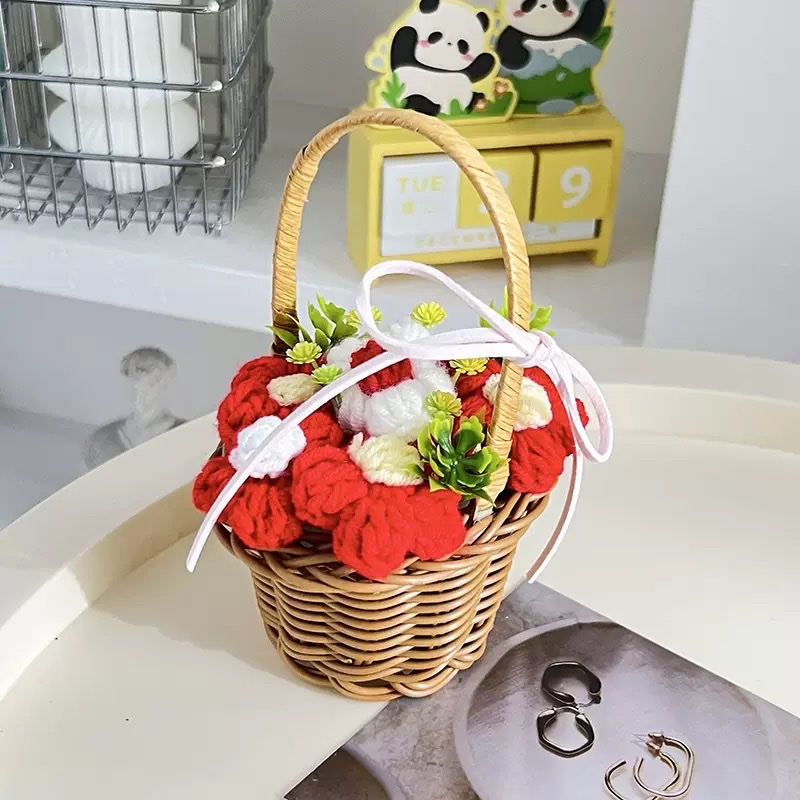 针织6朵泡芙小篮子钩织仿真花产品图