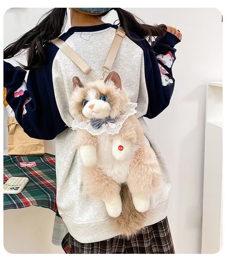 新款仿真猫咪玩偶会猫叫布偶猫公仔双肩包安抚毛绒玩具女生日礼物毛绒玩具