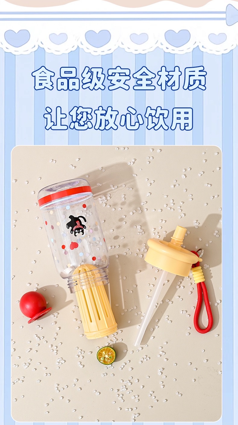 Cartoon plastic water cup, high appearance level, female tea separator, large capacity plastic cup, outdoor portable cup, student straw cup, no 550ml, 8533-1-1274 pic 2