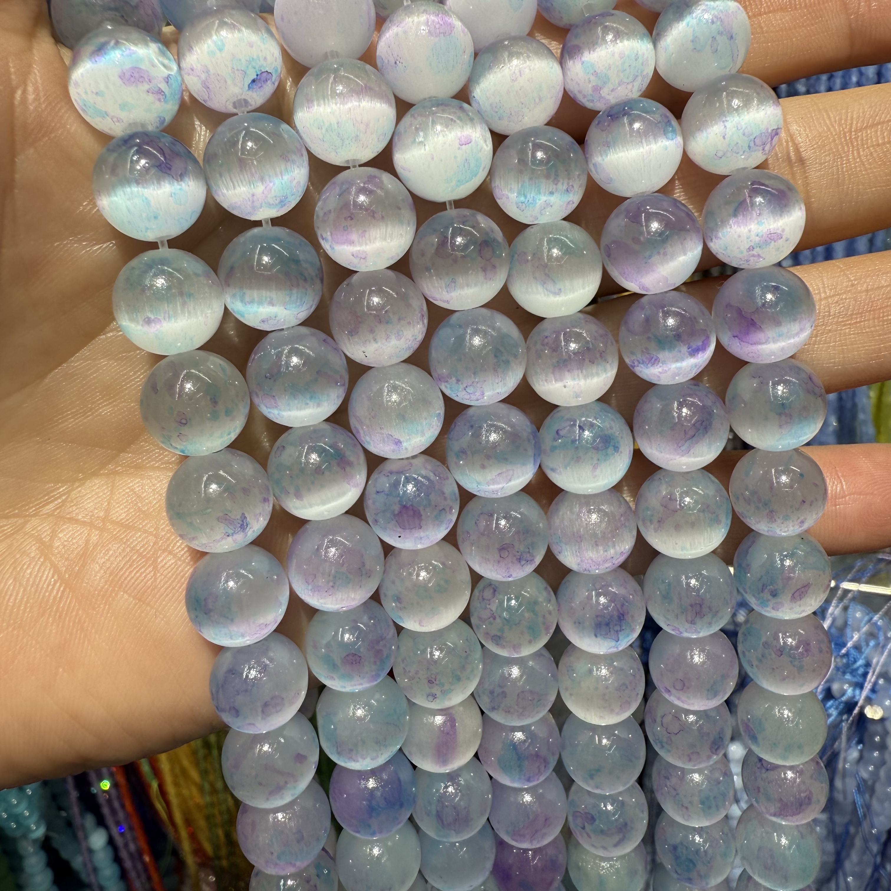 10mm猫眼石圆珠diy仿古琉璃散珠配件批发 手链串珠材料珠子货源 糖果七彩色珠详情图7