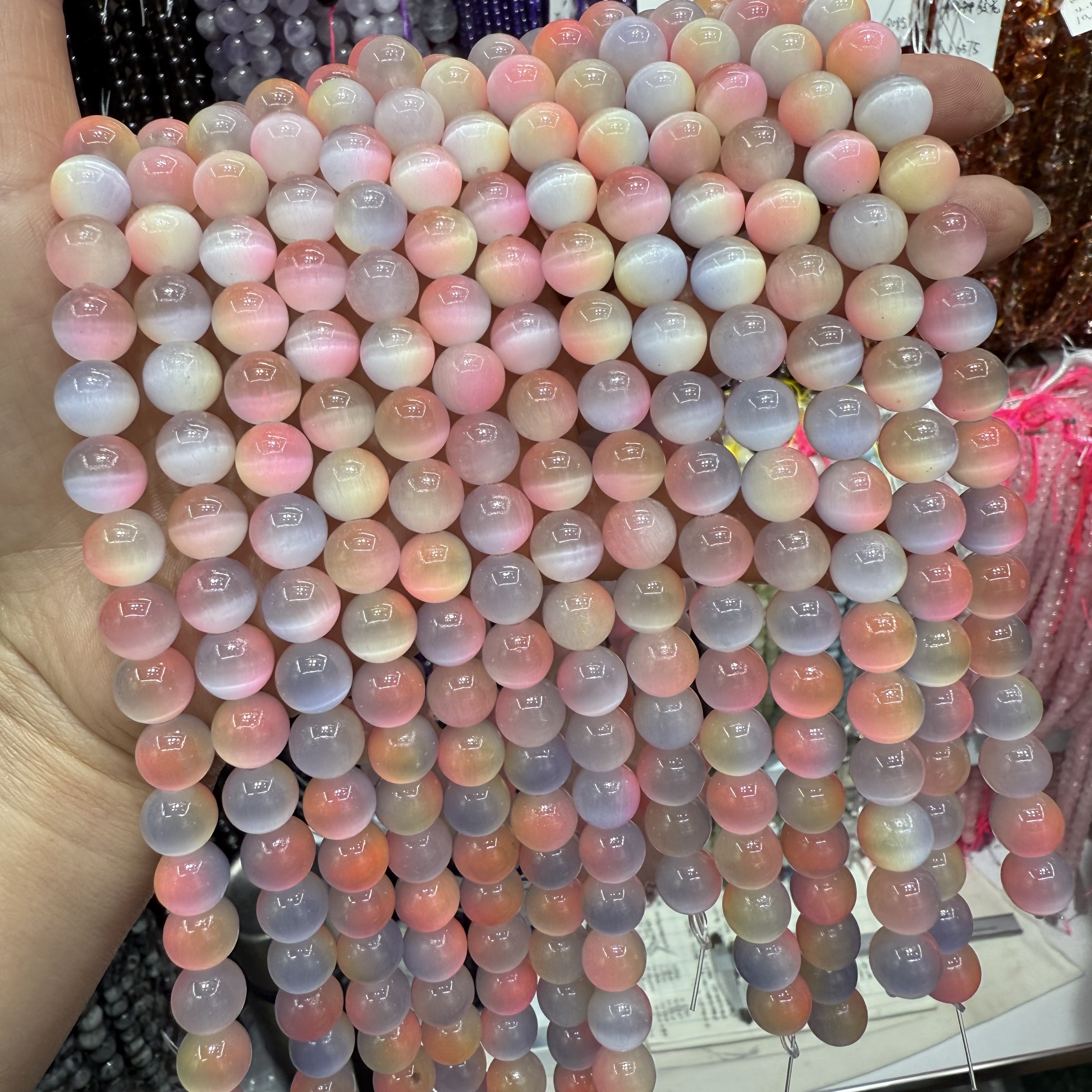 10mm猫眼石圆珠diy仿古琉璃散珠配件批发 手链串珠材料珠子货源 糖果七彩色珠详情图2