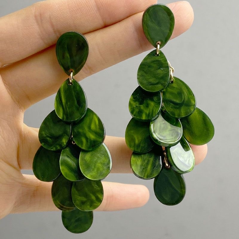 义乌欧美时尚耳环秋冬夸张个性水滴亚克力醋酸手工拼接耳坠度假风耳环工厂直销详情图5