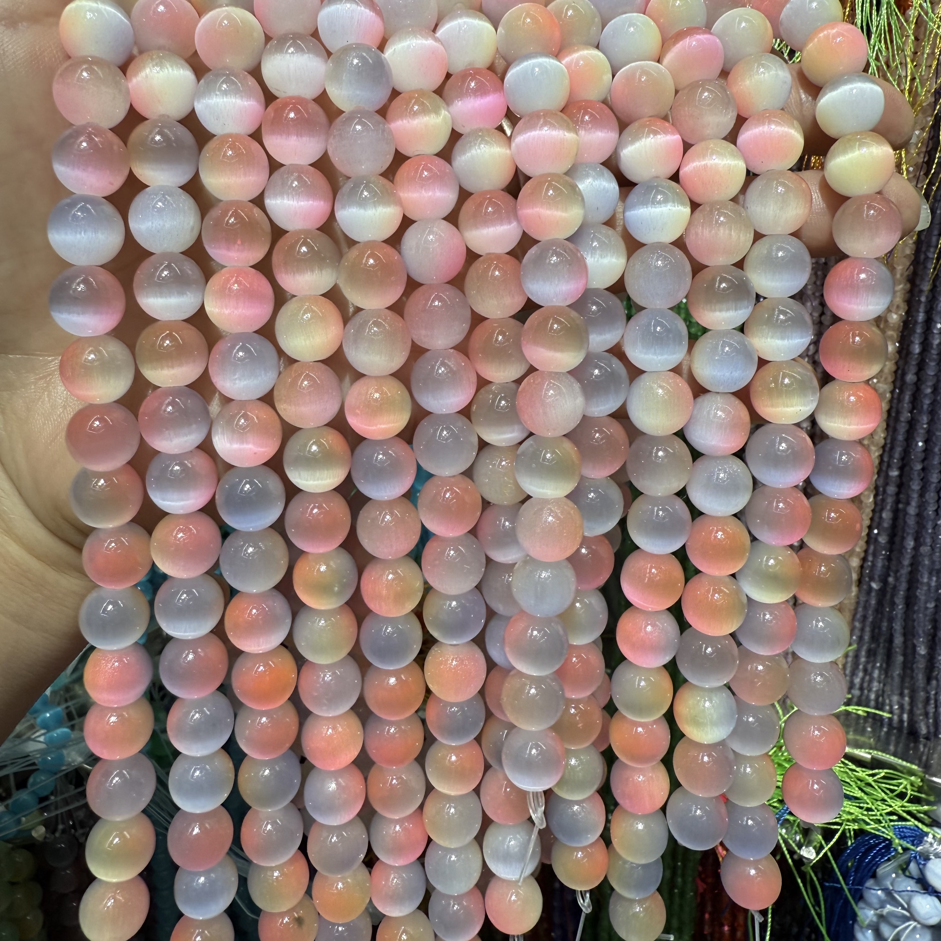 10mm猫眼石圆珠diy仿古琉璃散珠配件批发 手链串珠材料珠子货源 糖果七彩色珠详情图3