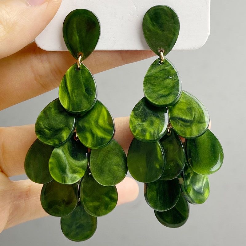 义乌欧美时尚耳环秋冬夸张个性水滴亚克力醋酸手工拼接耳坠度假风耳环工厂直销详情图2