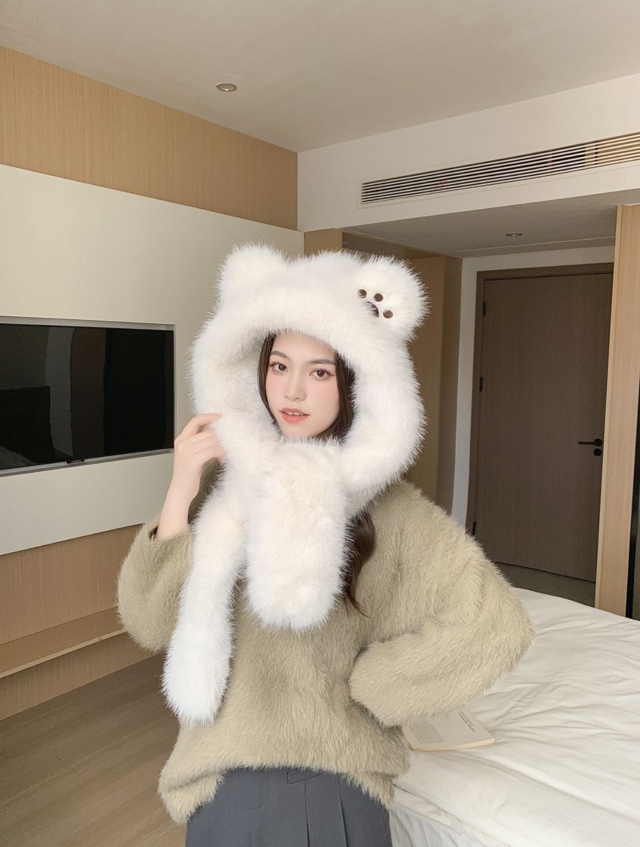 毛绒保暖帽加厚冬季女款时尚休闲帽防风保暖帽细节图