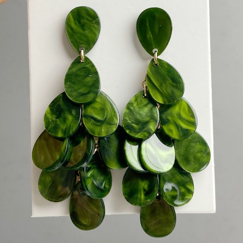 义乌欧美时尚耳环秋冬夸张个性水滴亚克力醋酸手工拼接耳坠度假风耳环工厂直销白底实物图