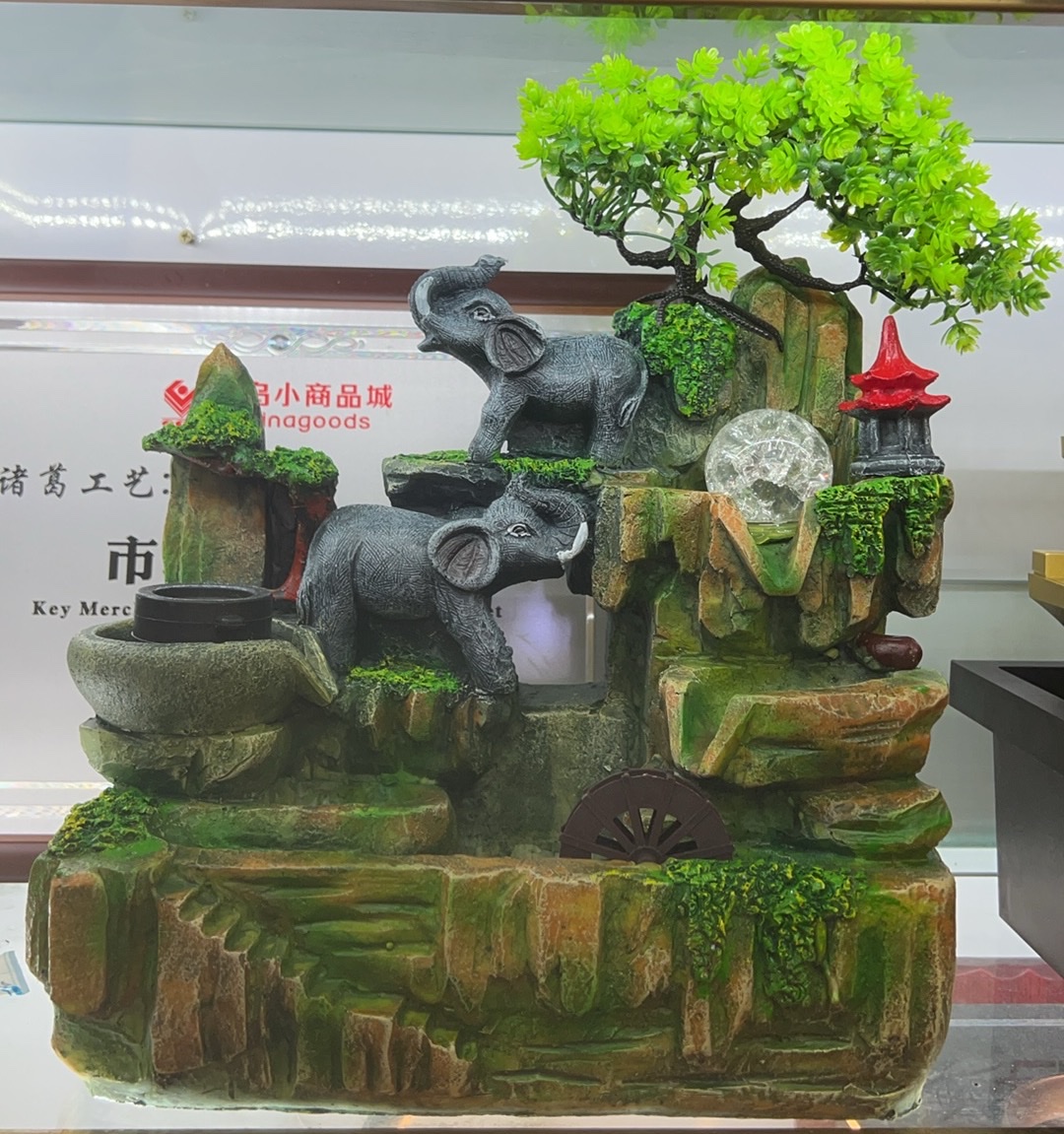 Resin small bonsai, water curtain wall, artificial rockery, flowing water ornaments, circulating water landscape, office screen decoration, water wheel, floor-standing fountain, humidifier, feng shui Application Scenario