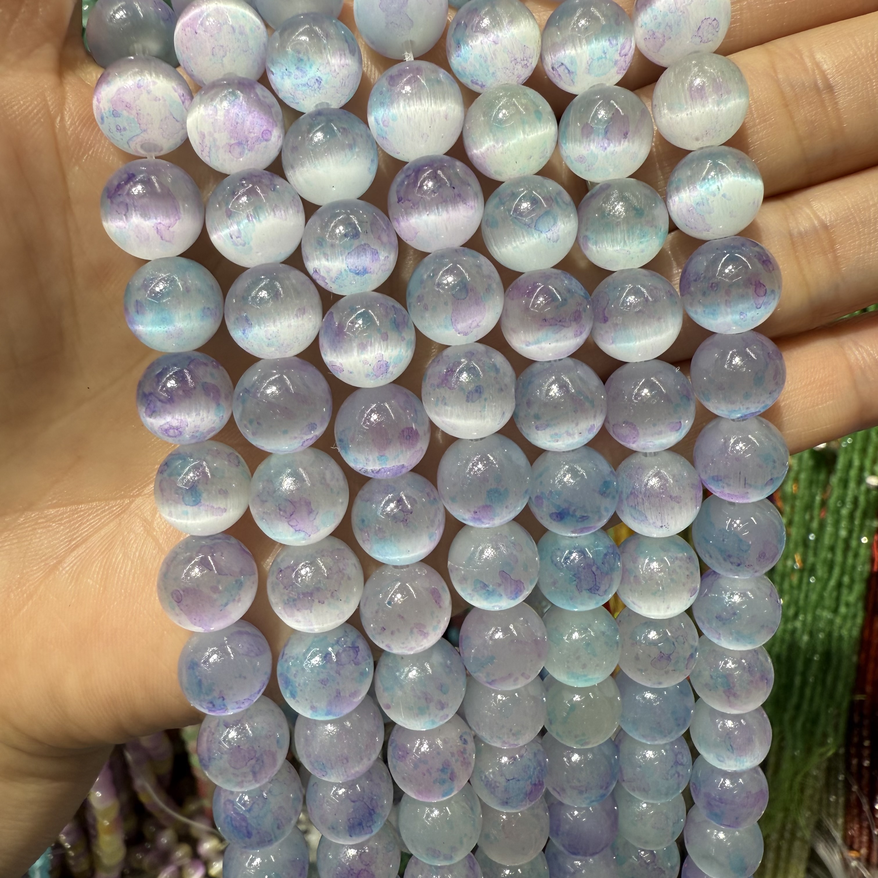 10mm猫眼石圆珠diy仿古琉璃散珠配件批发 手链串珠材料珠子货源 糖果七彩色珠细节图