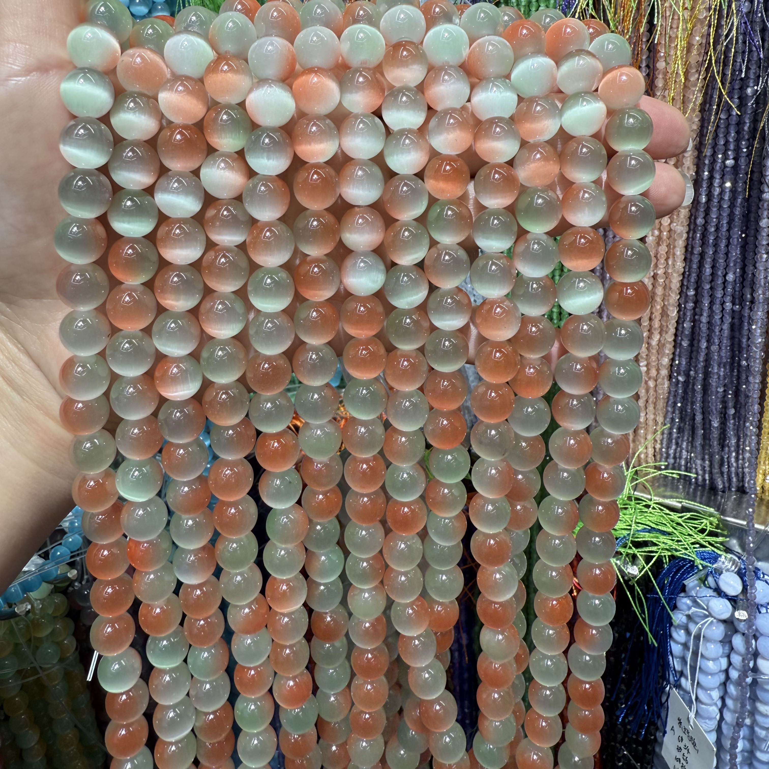 10mm猫眼石圆珠diy仿古琉璃散珠配件批发 手链串珠材料珠子货源 糖果七彩色珠详情图11