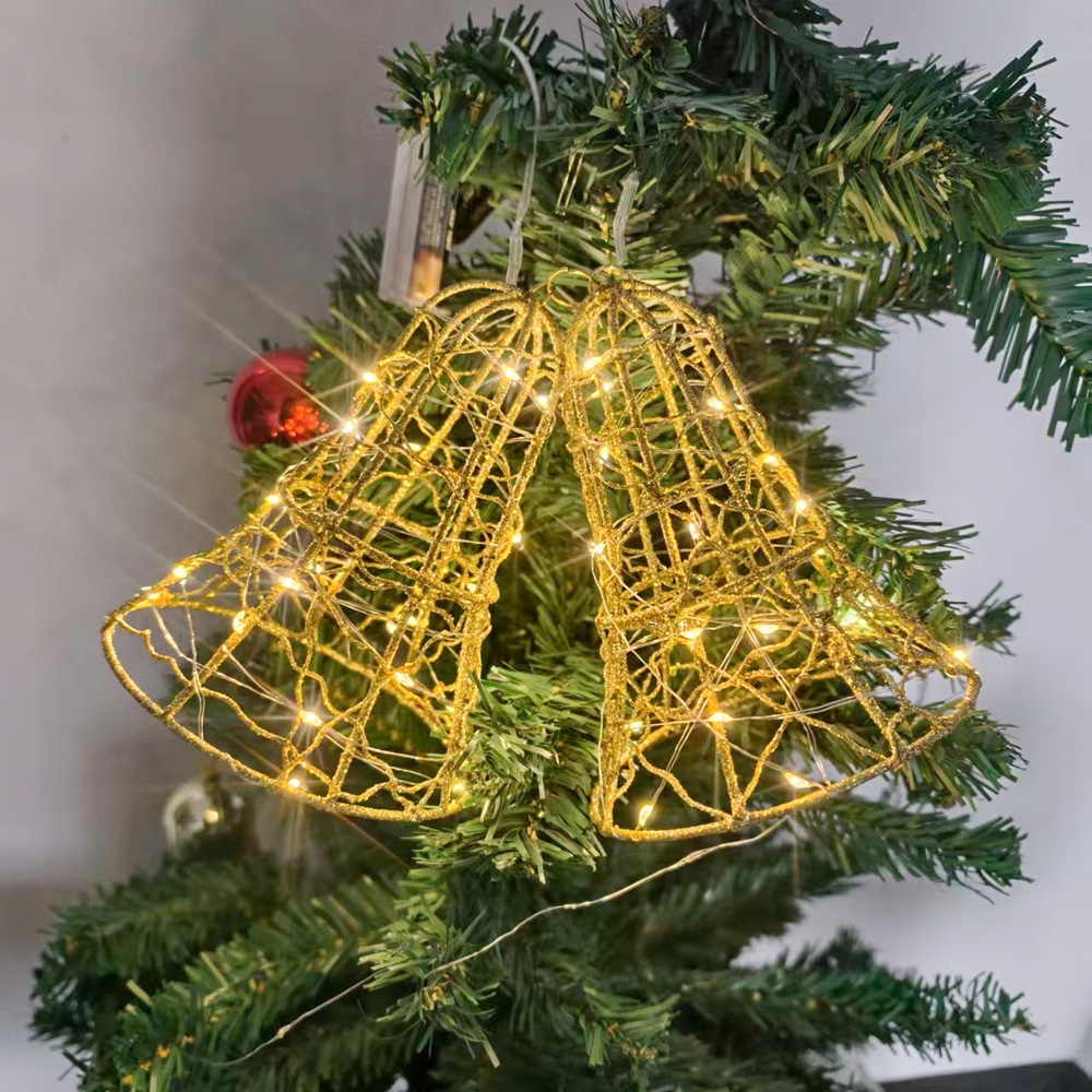 圣诞节铁艺艺术感圣诞树装饰品室内立体铃铛发光橱窗摆件